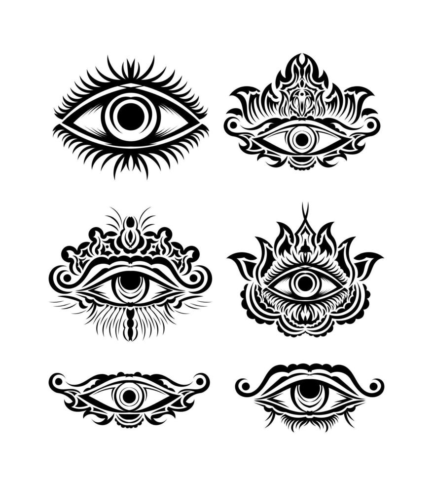 Set of all-seeing eye masonic symbol tattoo. Vision of the emblem of Providence. Vector illustration.