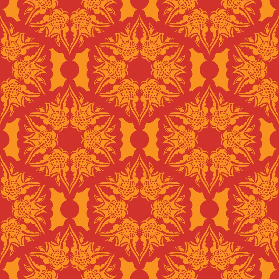 patrón transparente rojo-naranja con adornos decorativos de lujo, vintage. bueno para fondos, estampados, prendas de vestir y textiles. ilustración vectorial vector