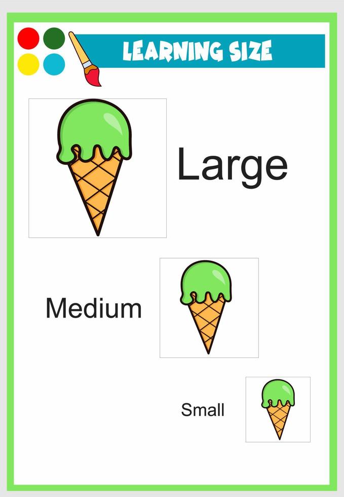 tamaño de aprendizaje para niños, delicioso helado vector