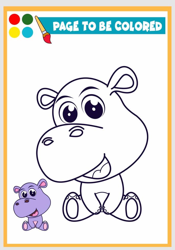 coloring book for kids with hippo, Coloring template, Children's coloring vector