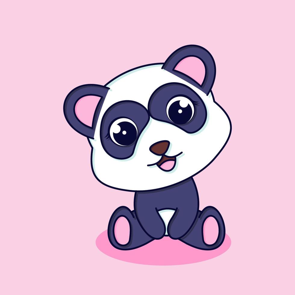 Cute baby panda icon illustration.flat cartoon style vector