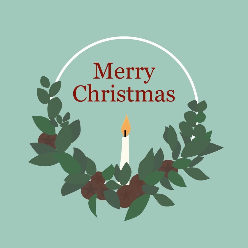 christmas wreath with eucalyptus and chestnuts in Scandinavian style, with a burning candle. christmas card vector