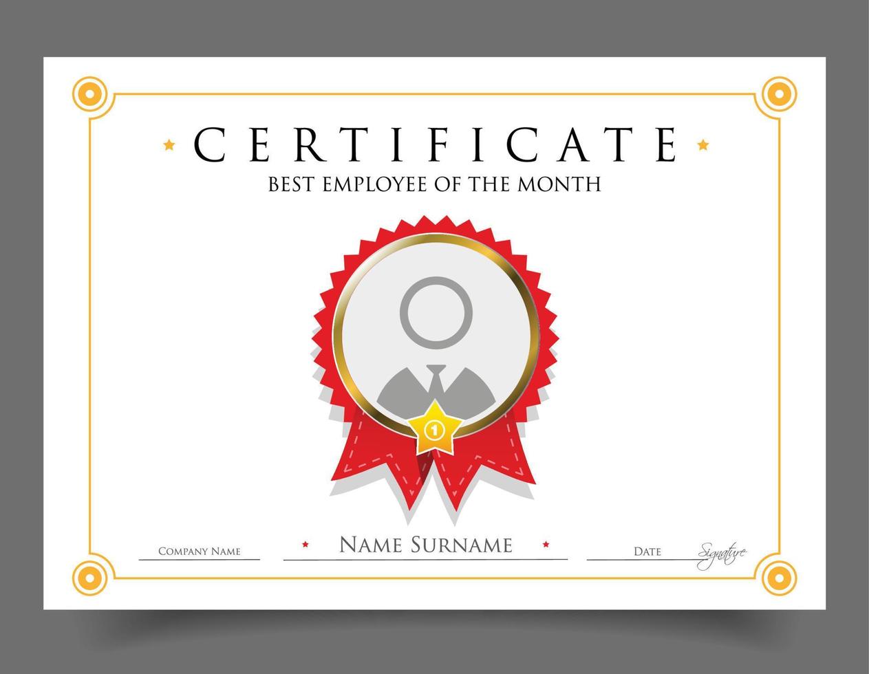 Best Employee of the Month certificate template vector