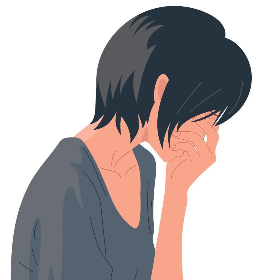 A young girl is crying. Depression, grief, resentment. Vector. White background. vector