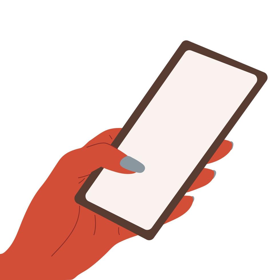 The girl s hand is holding a phone. Vector, white background vector