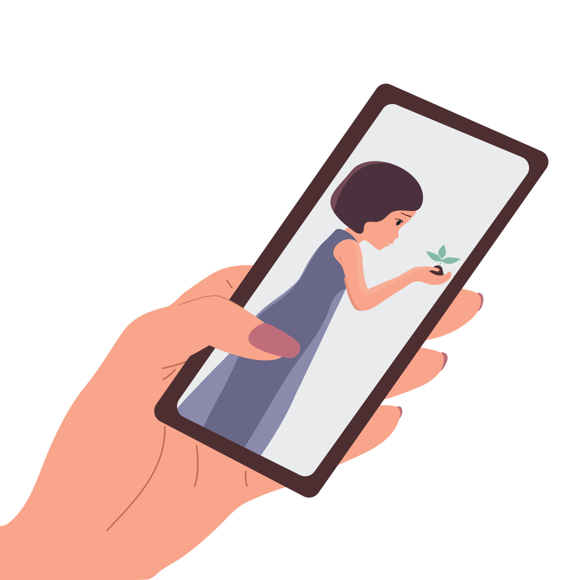 Hand with phone. Talk to a person via video call. Vector. 8127941