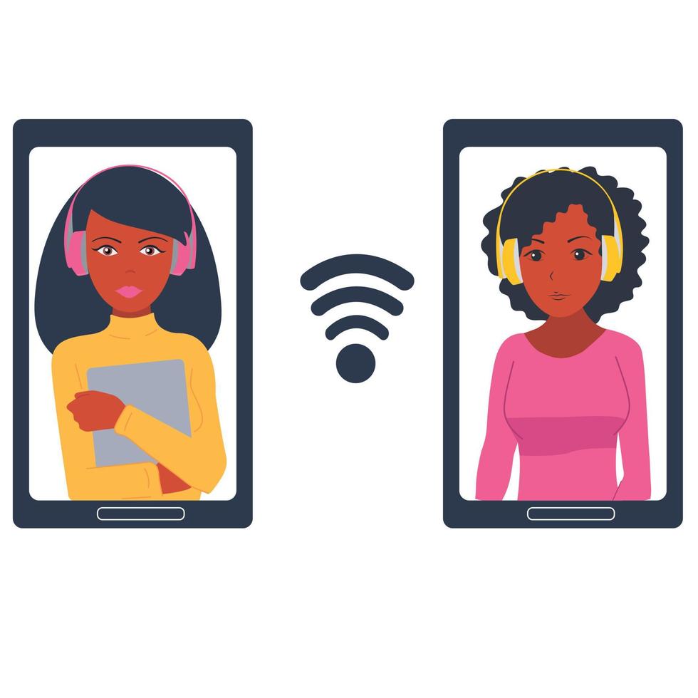 Video call from phone. Two people communicate .Vector. vector