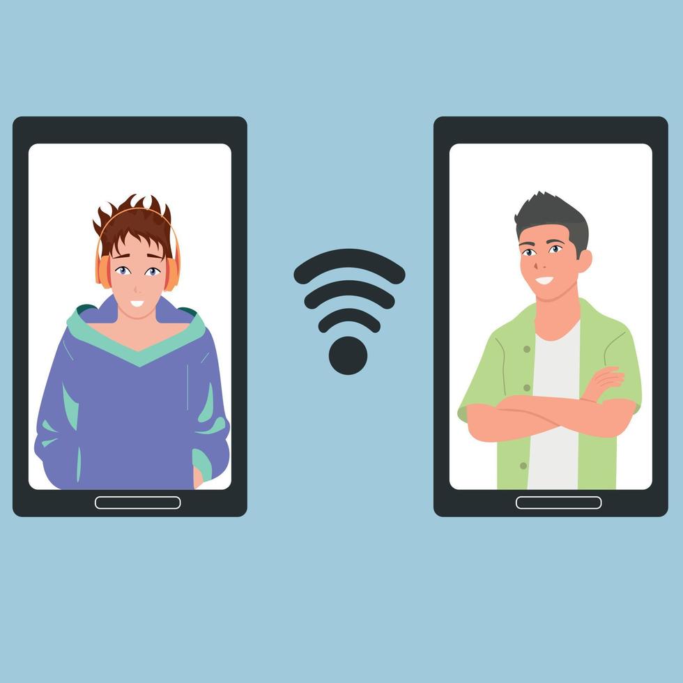Video call from phone. Two people communicate .Vector. vector
