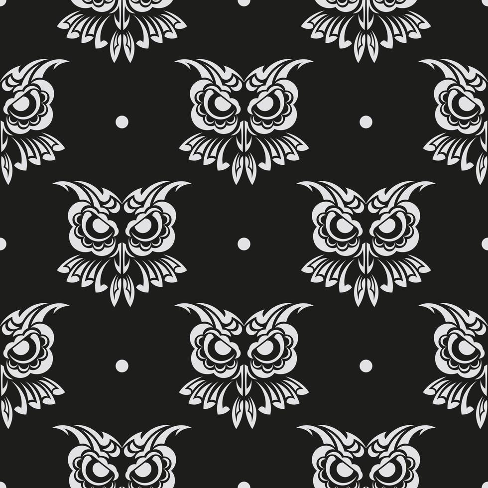 cara de búho de patrones sin fisuras en blanco y negro en estilo boho. Bueno para ropa y textiles. vector