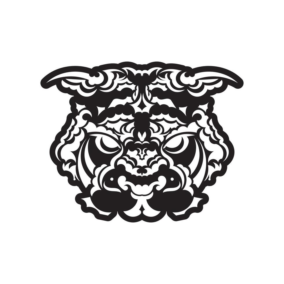 Isolated muzzle the tiger. Black and white vector. vector