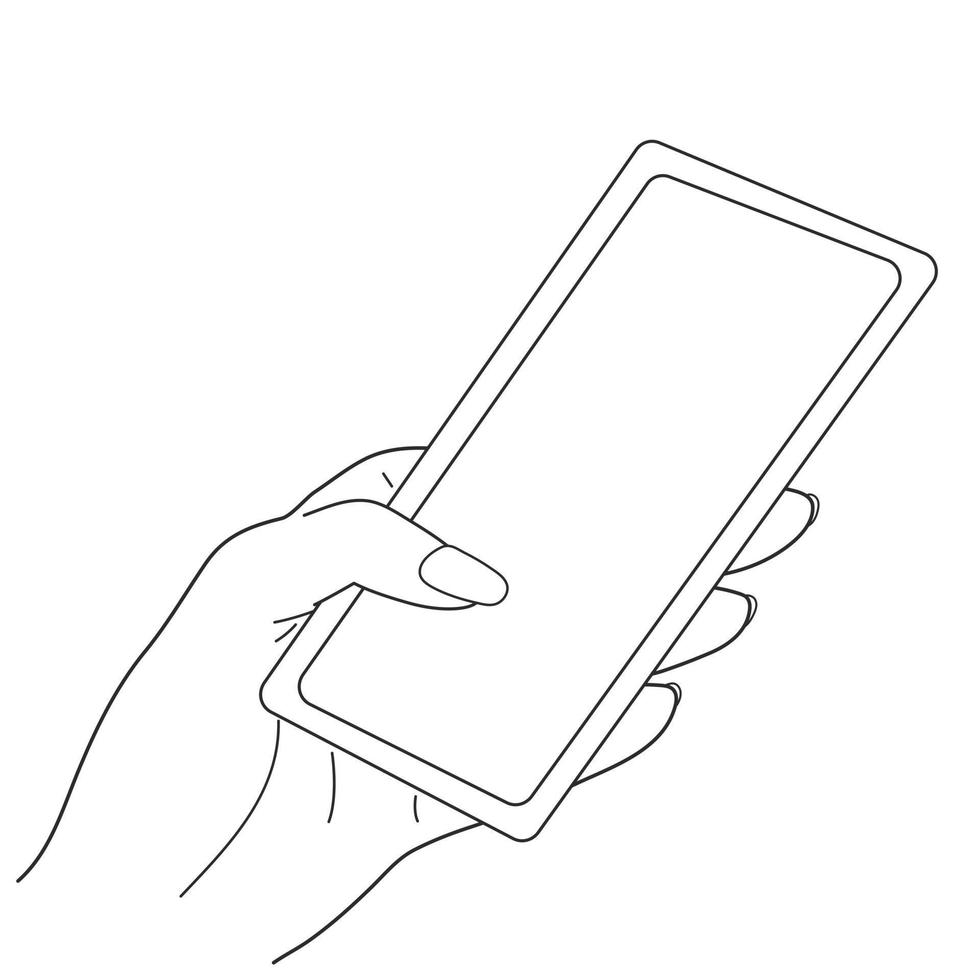 The girl s hand is holding a phone. Vector, white background vector