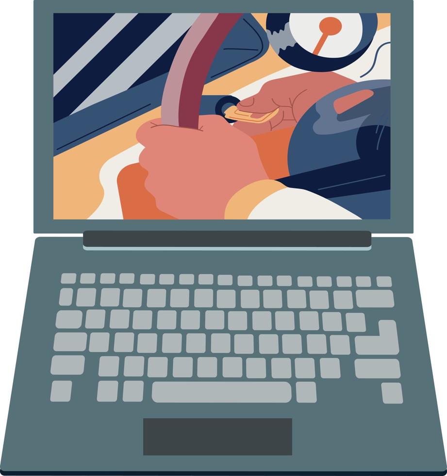 The concept of using a laptop. People communicate via video link or watch movies. vector