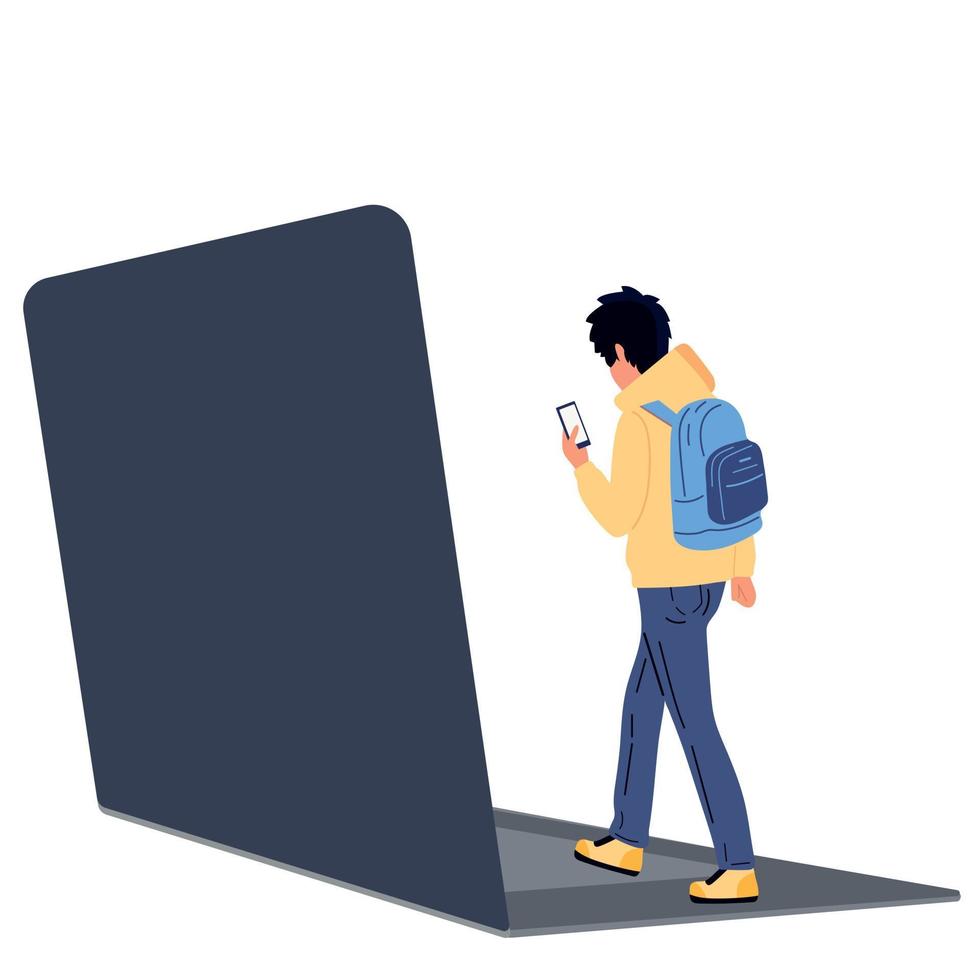 The concept of using a laptop. People communicate via video link or watch movies. vector
