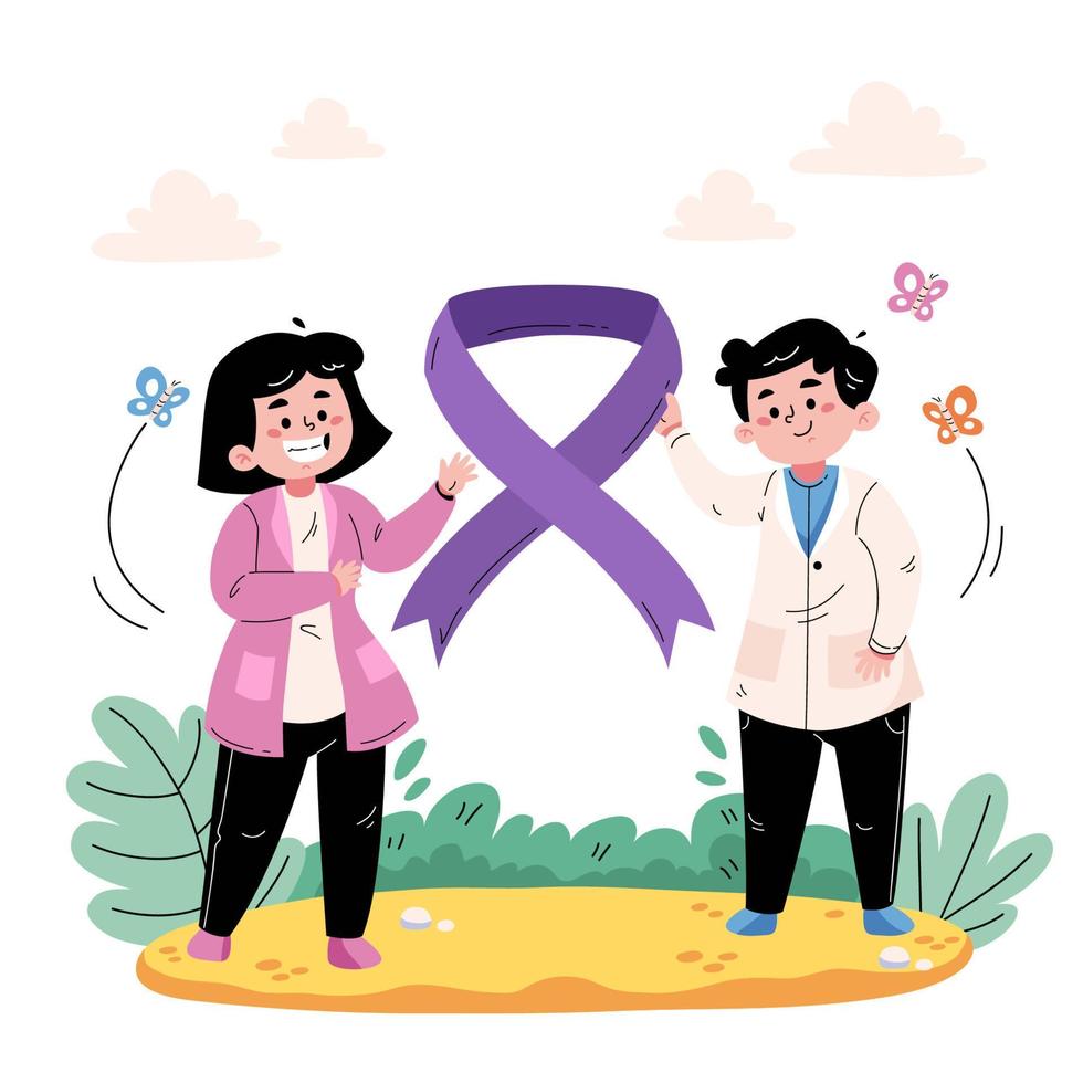 pareja en arte conceptual de evento de sobreviviente de cáncer vector