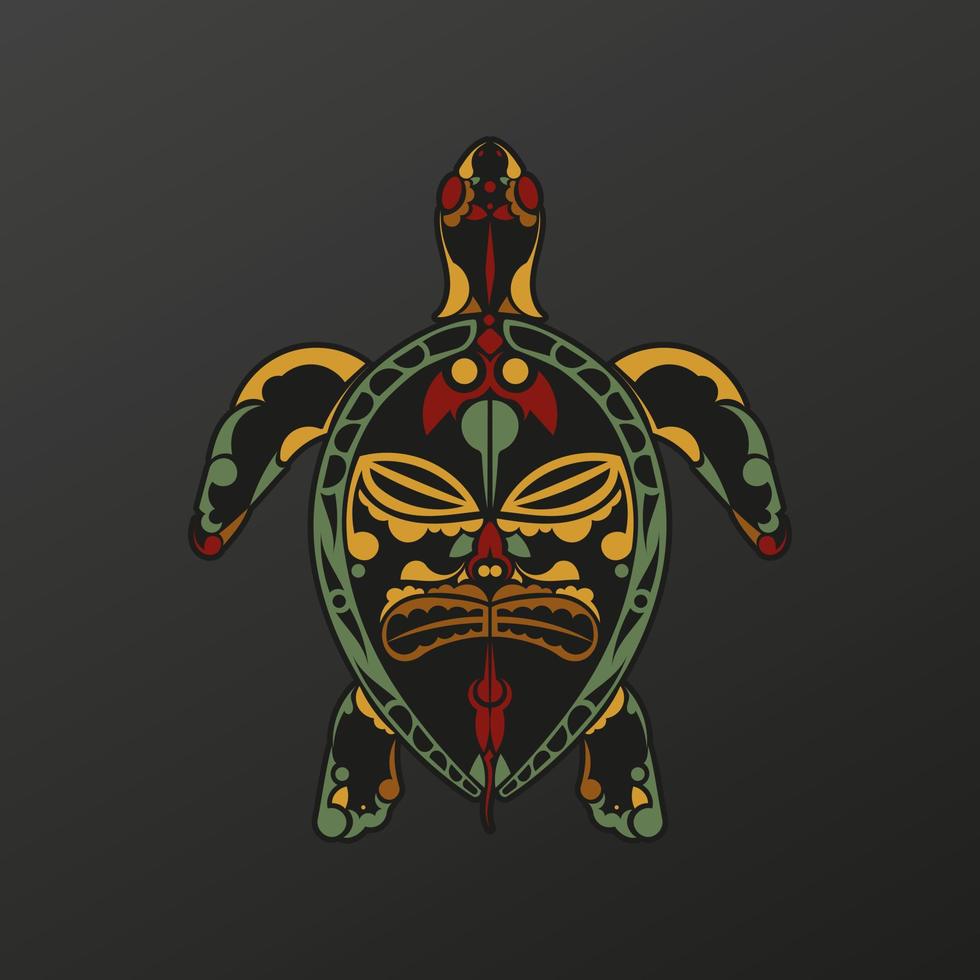 Turtle tattoo in baroque color. The muzzle of an animal from the patterns of ancient tribes. Isolated. Vector illustration