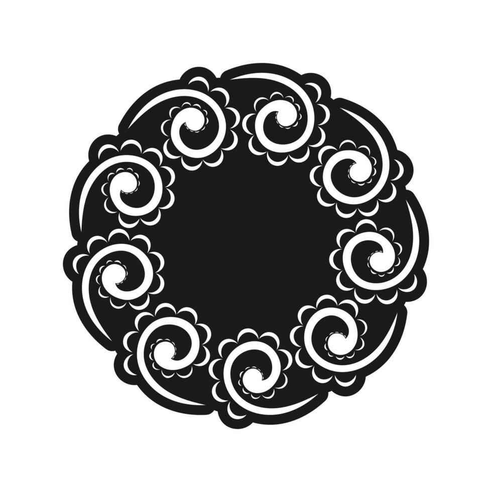 A black and white circular design with swirls vector