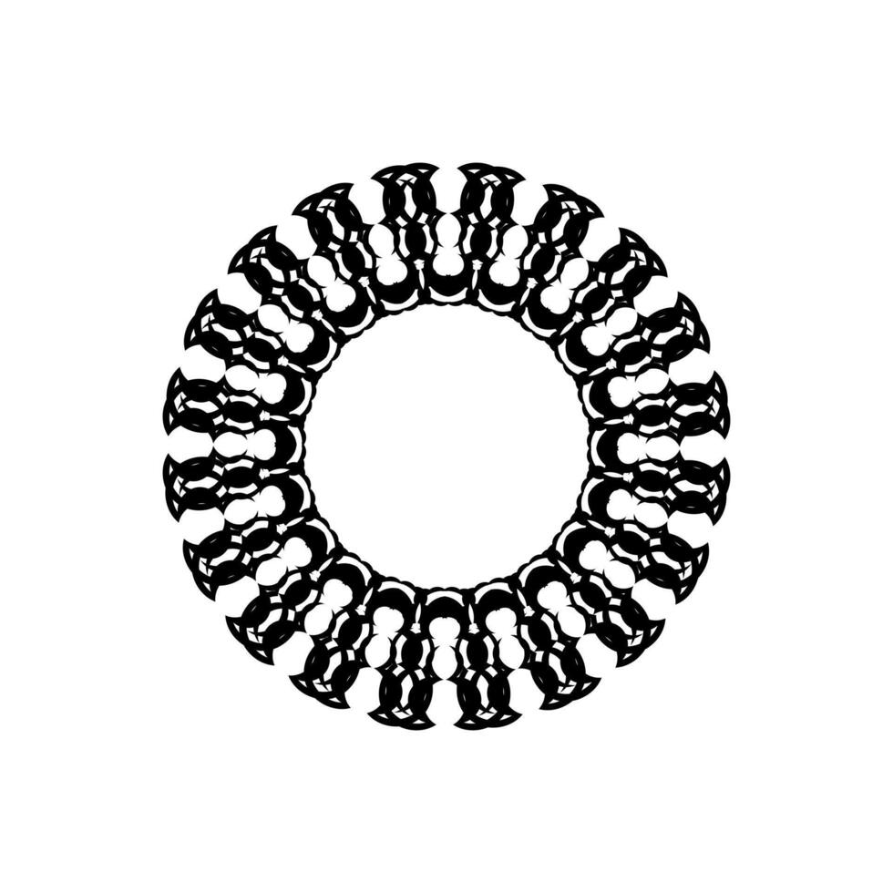 A black and white circular design with many different shapes vector
