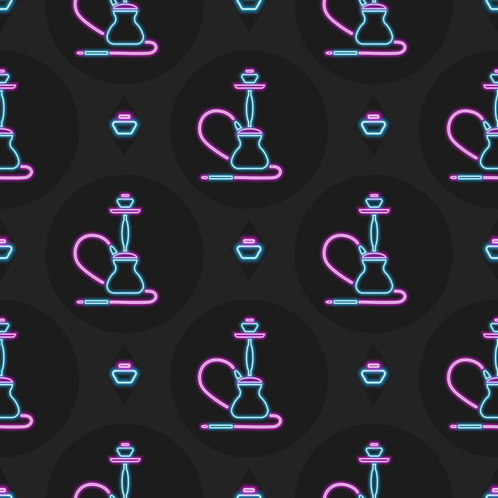 Seamless pattern with neon hookahs. Good for menus, postcards