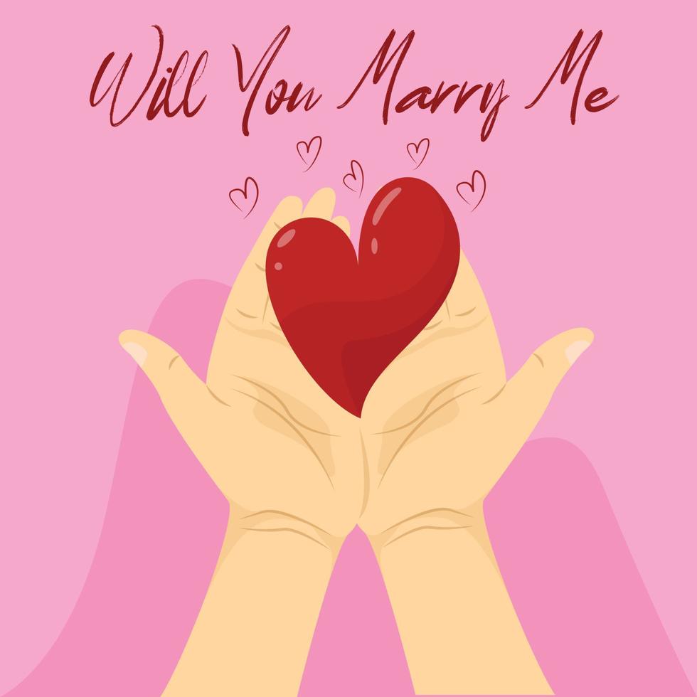 Will You Marry Me text with Hand Holding Love Vector Design