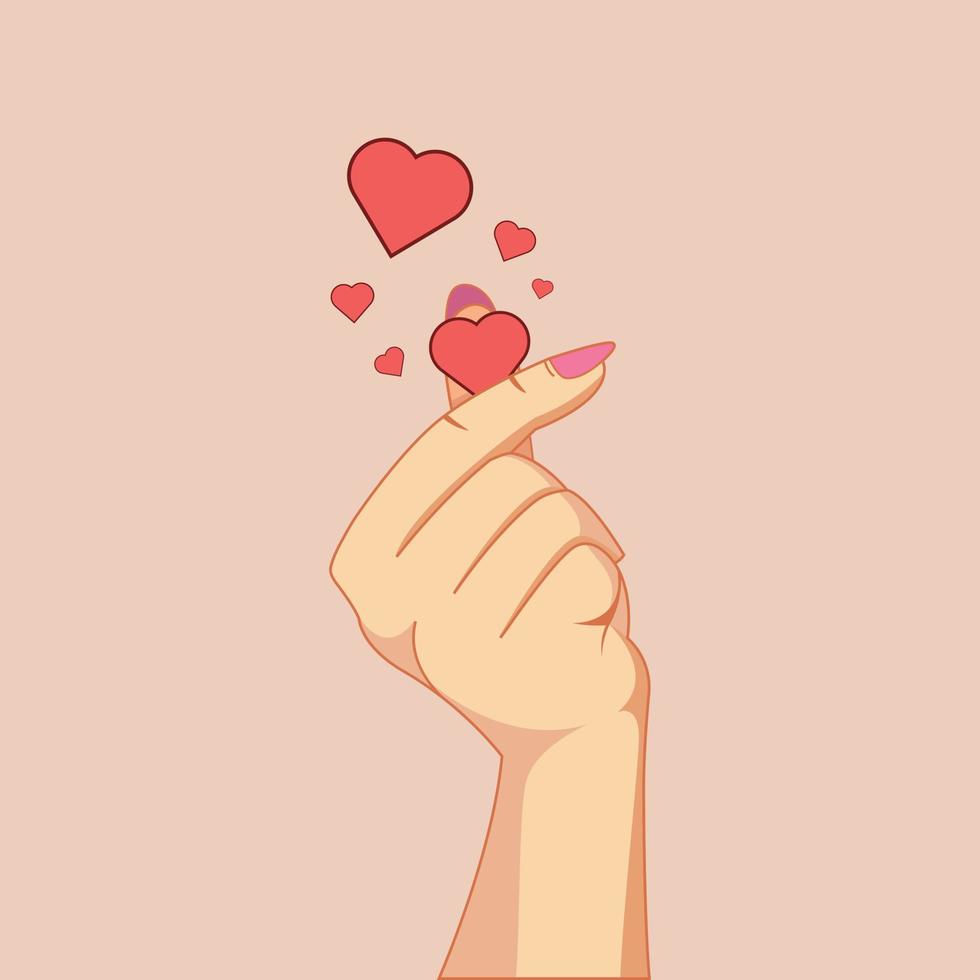 Hand Drawn Finger Making Heart. Korean heart hand gesture symbol vector