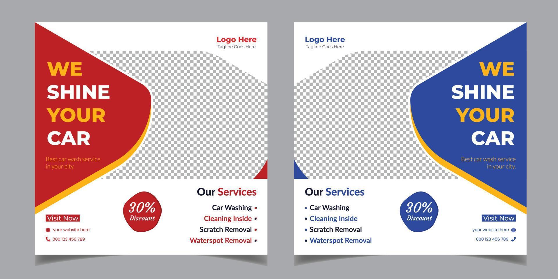 Car Washing Service Business Square Flyer Social Media Post Template Design vector