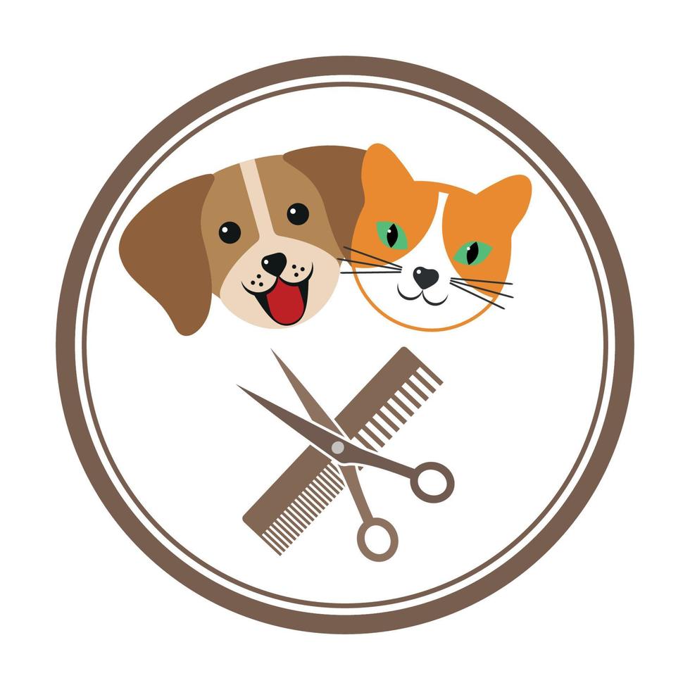 emblem with dog and cat for pet grooming salon vector