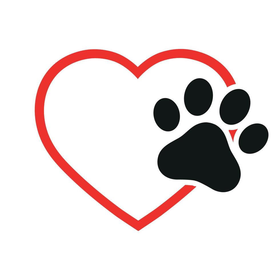ilustración emblema veterinario pata de perro negro en el corazón vector