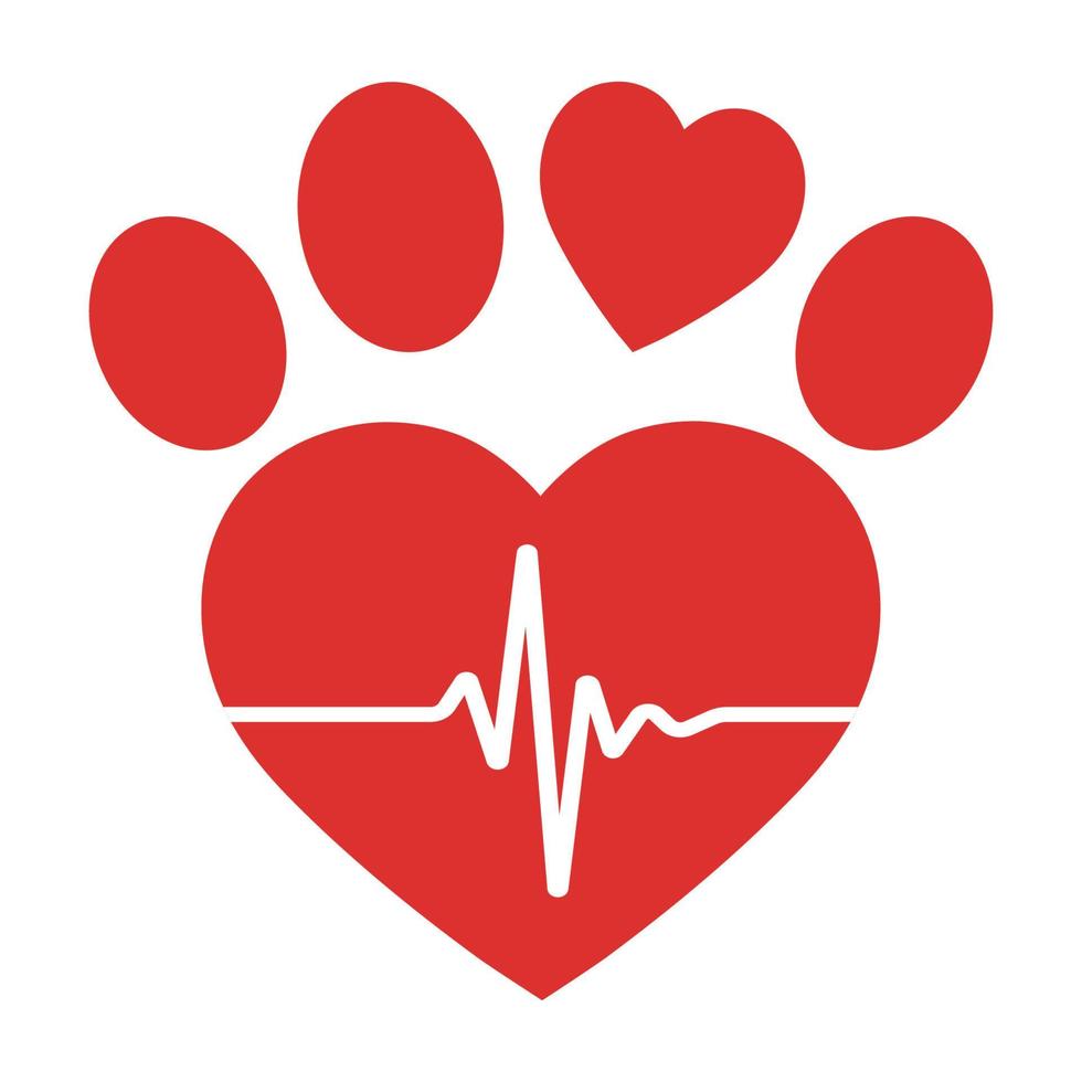 illustration of veterinary dog paw emblem with pulse vector
