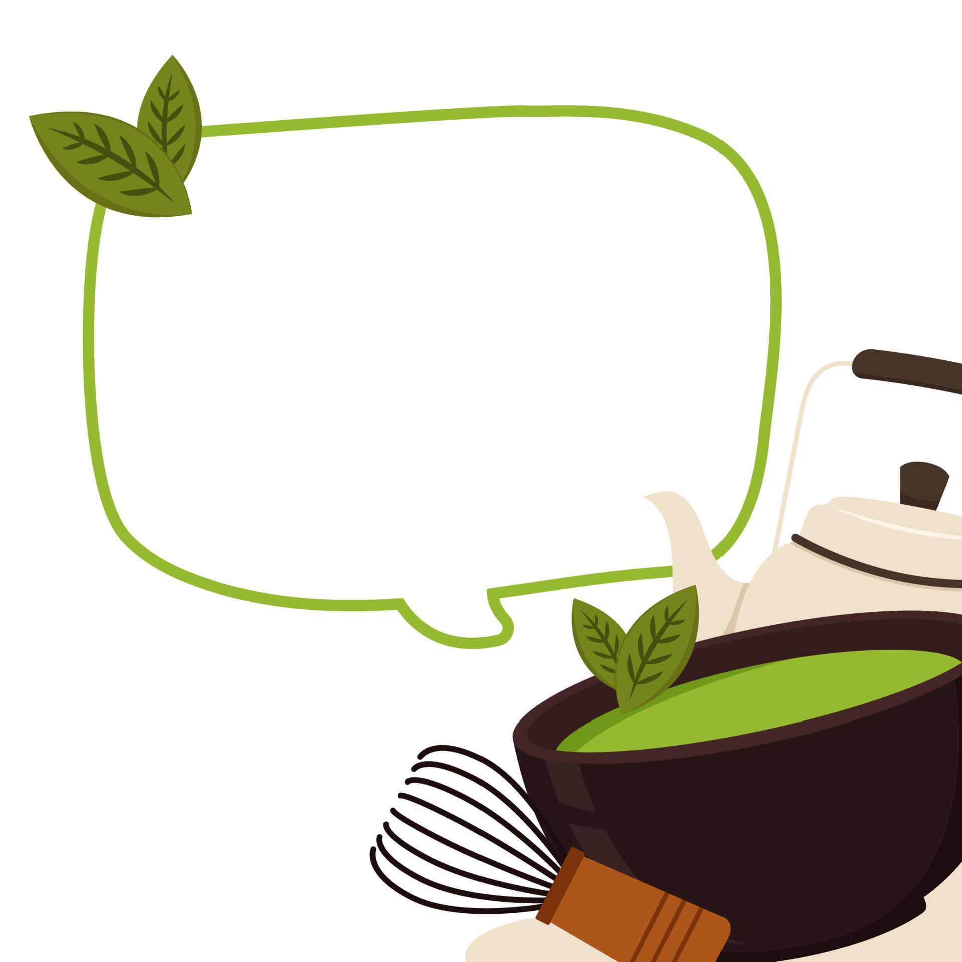 Green tea cup vector. wallpaper. free space for text. Matcha tea whisk