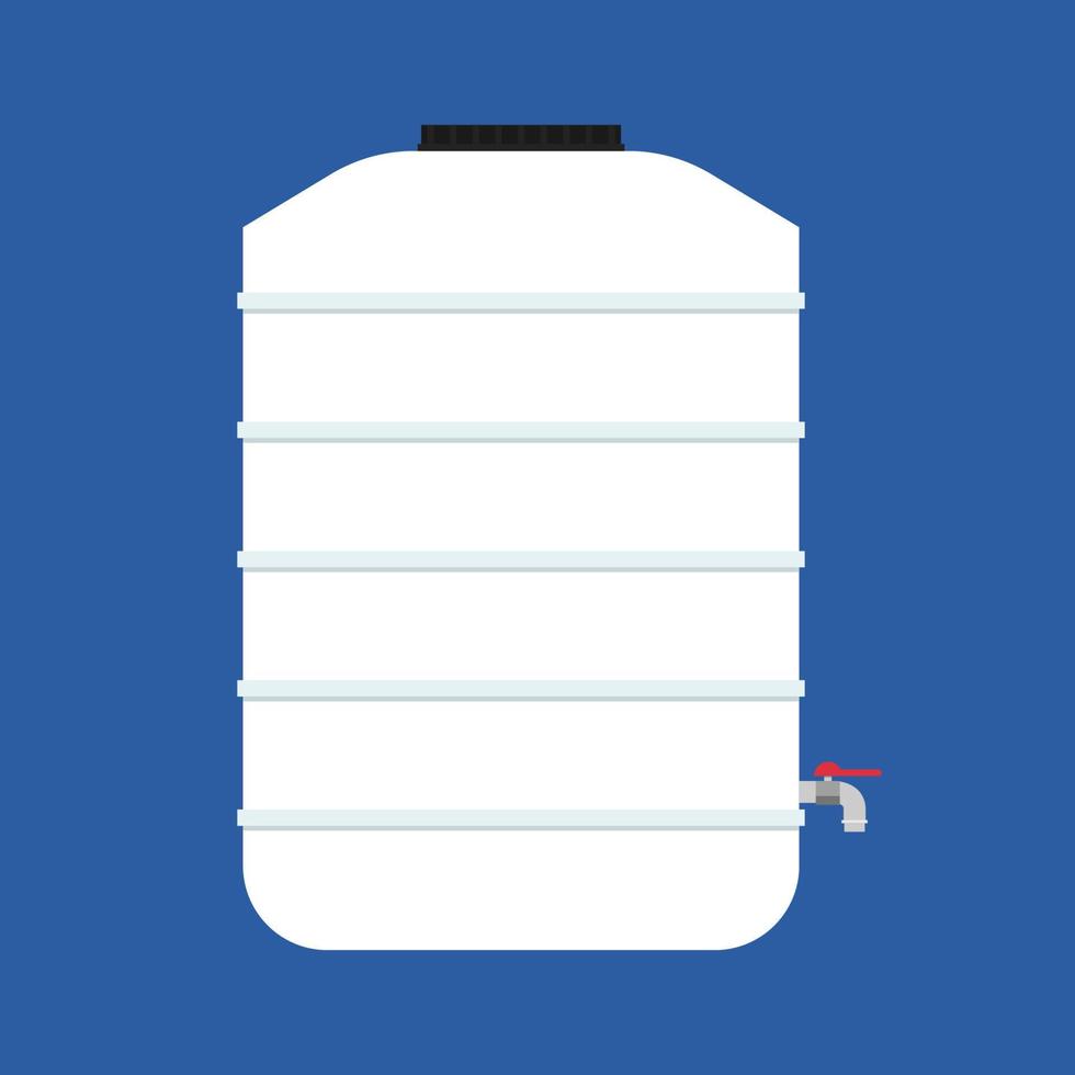Water tank vector. Tap. free space for text. white water tank on blue