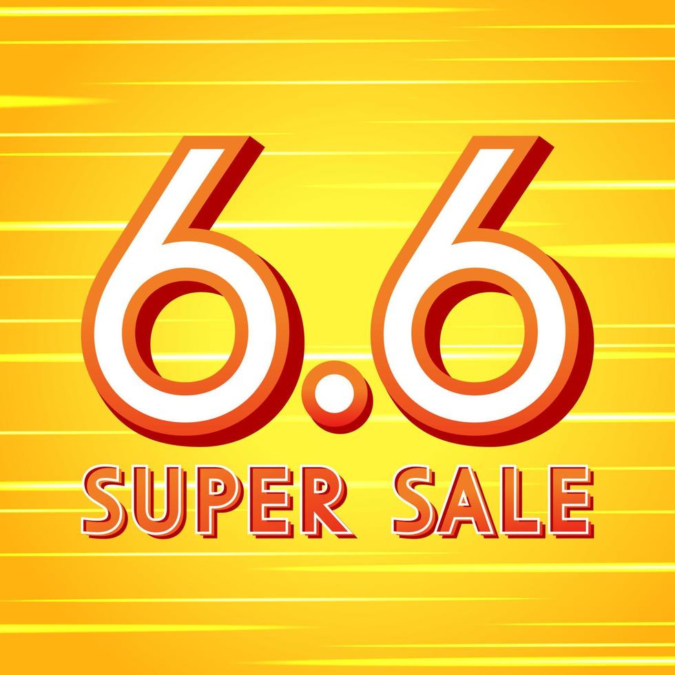 6.6 logotipo para cartel de venta. Plantilla de banner de súper venta en línea 6.6 sobre fondo amarillo. vector