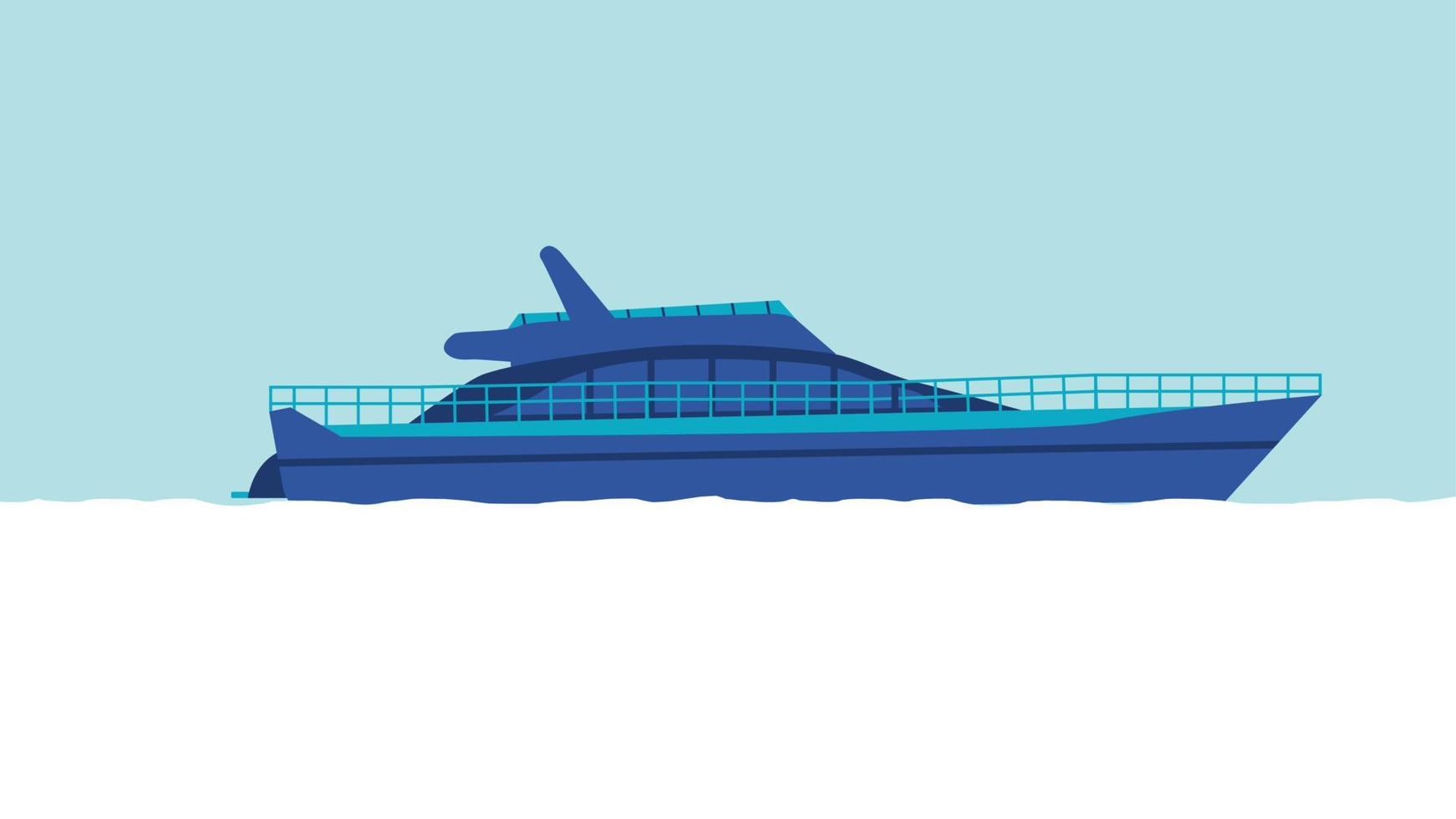 flat cartoon side view of yacht ship vector