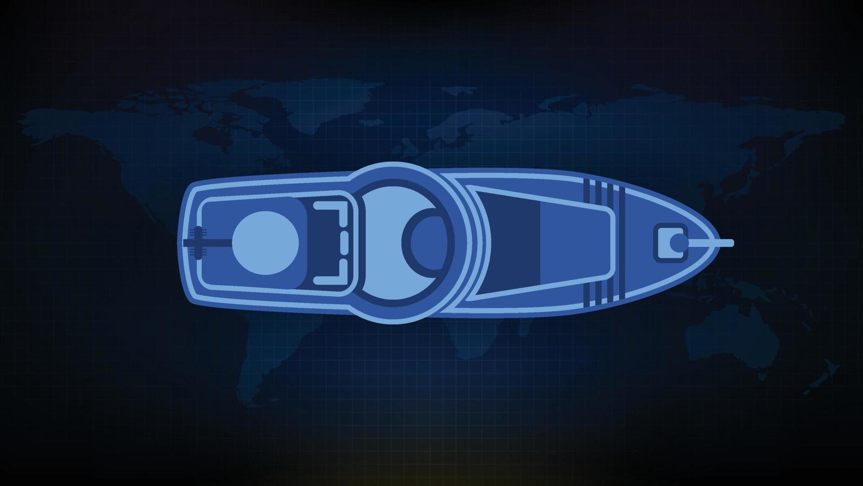 abstract blue background of top view large luxury yacht with world map vector
