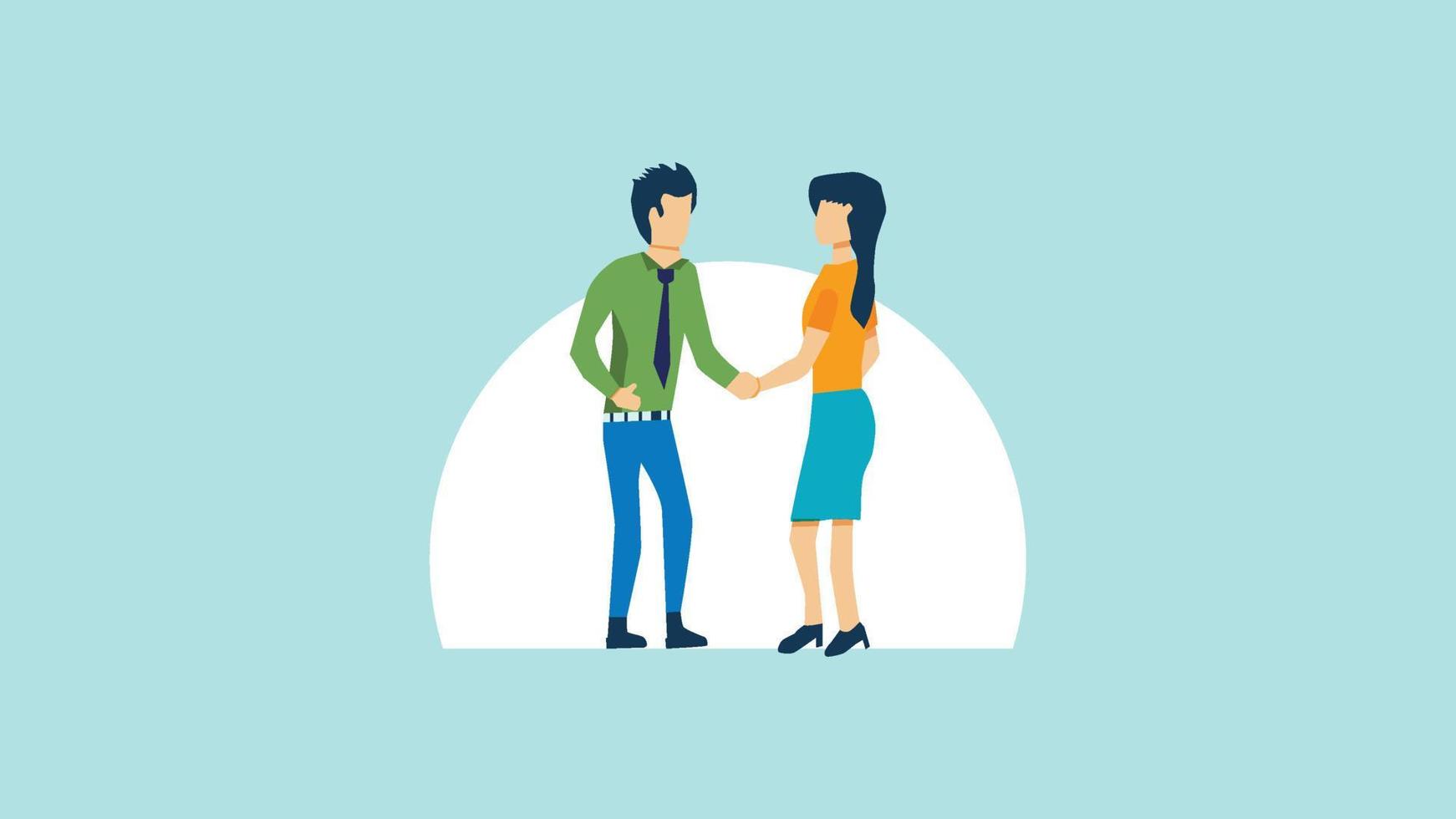 flat cartoon character of man and woman shaking hands vector