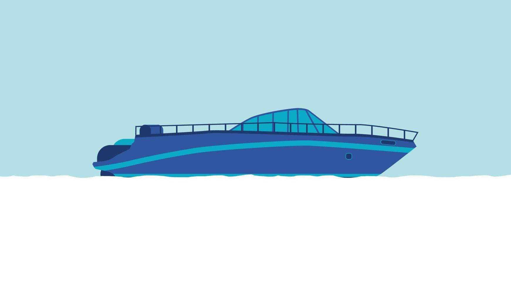 flat cartoon side view of speed boat ship vector