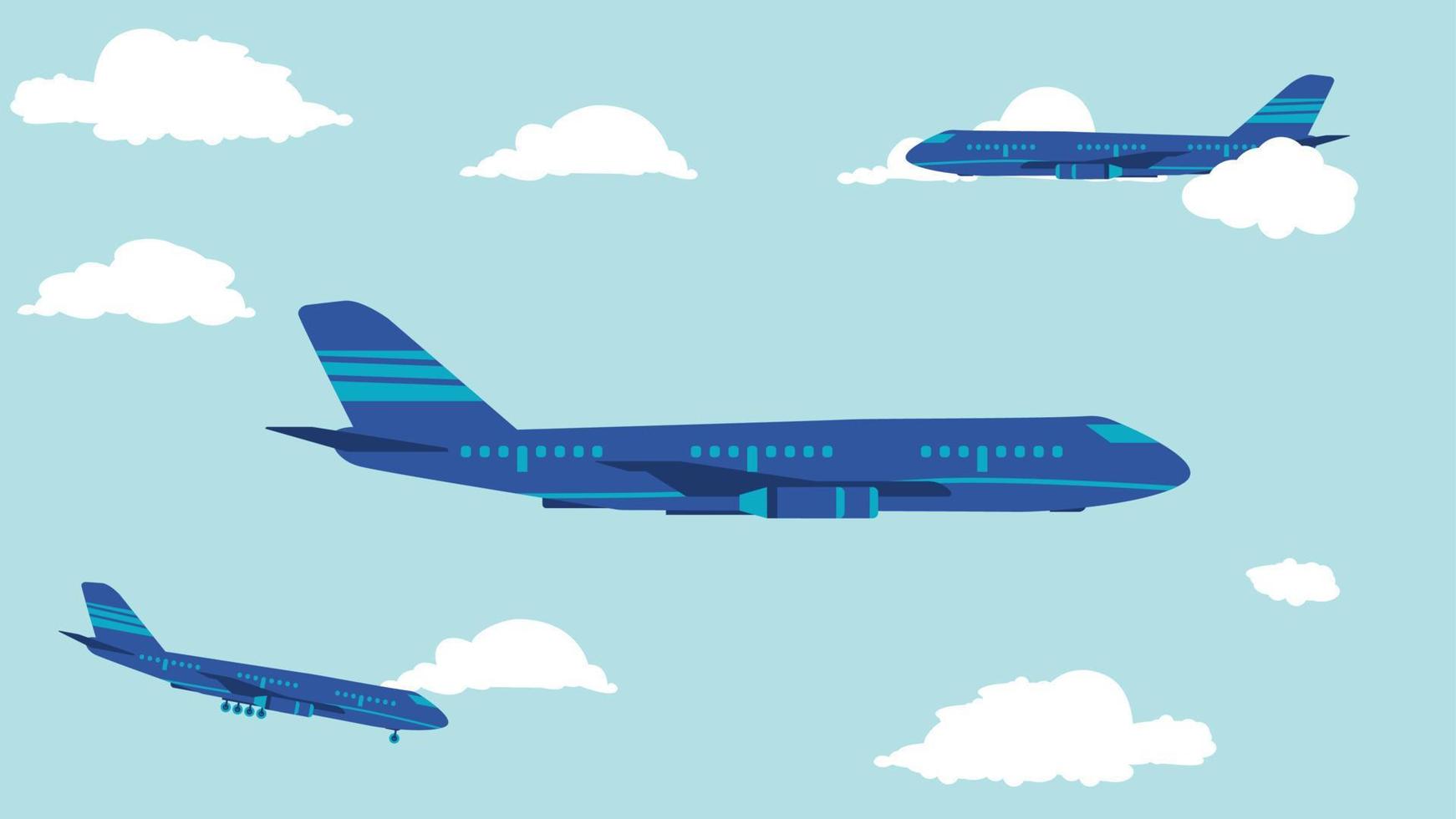 flat cartoon side view of airplane in the sky vector