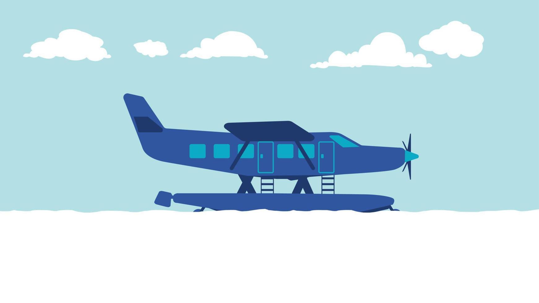 vista lateral plana de dibujos animados del avión de aire de mar en el agua vector