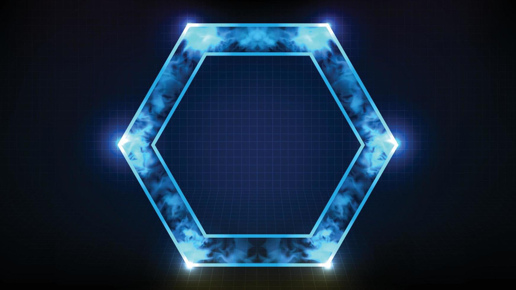 abstract futuristic background of technology neon hexagon frame with smoke vector