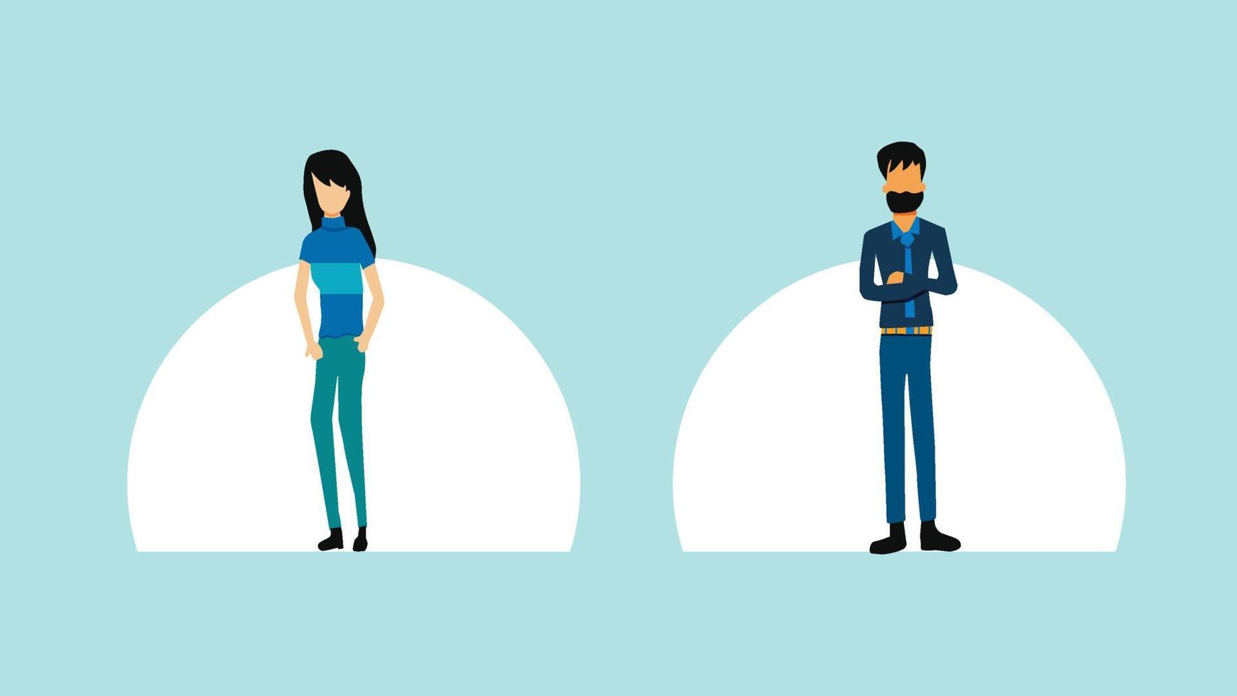 flat cartoon character of working woman and man standing pose vector
