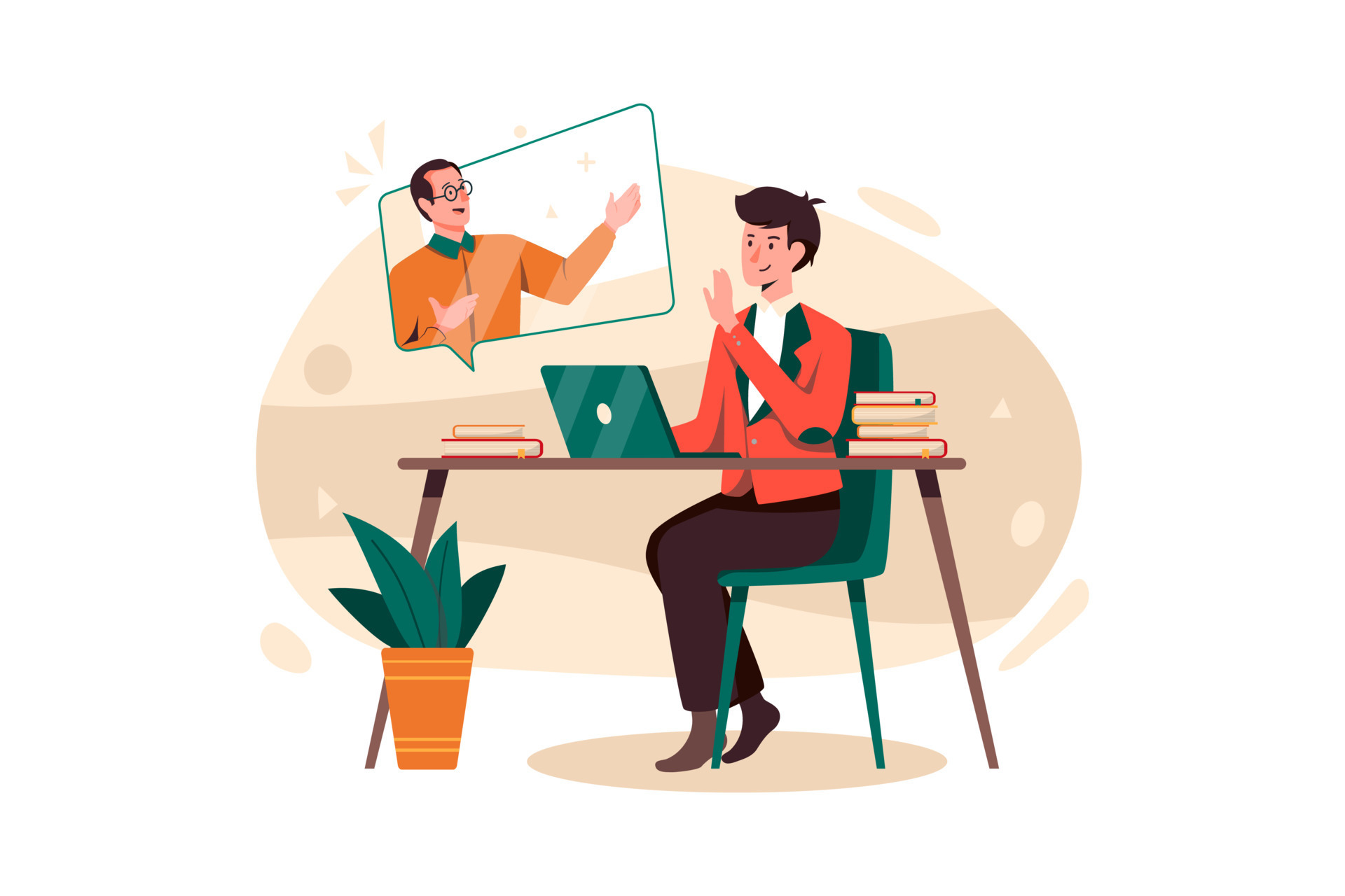 Male student attending the webinar 8128853 Vector Art at Vecteezy