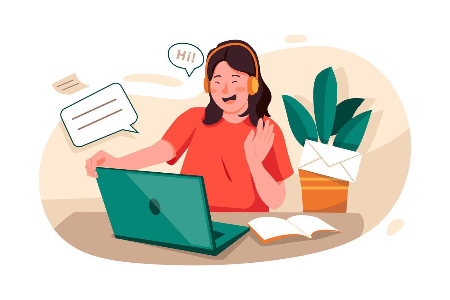 Girl attending the online class vector