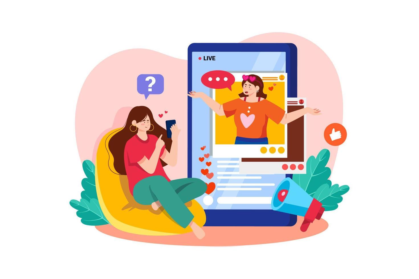 Social media influencer doing live Q and A vector