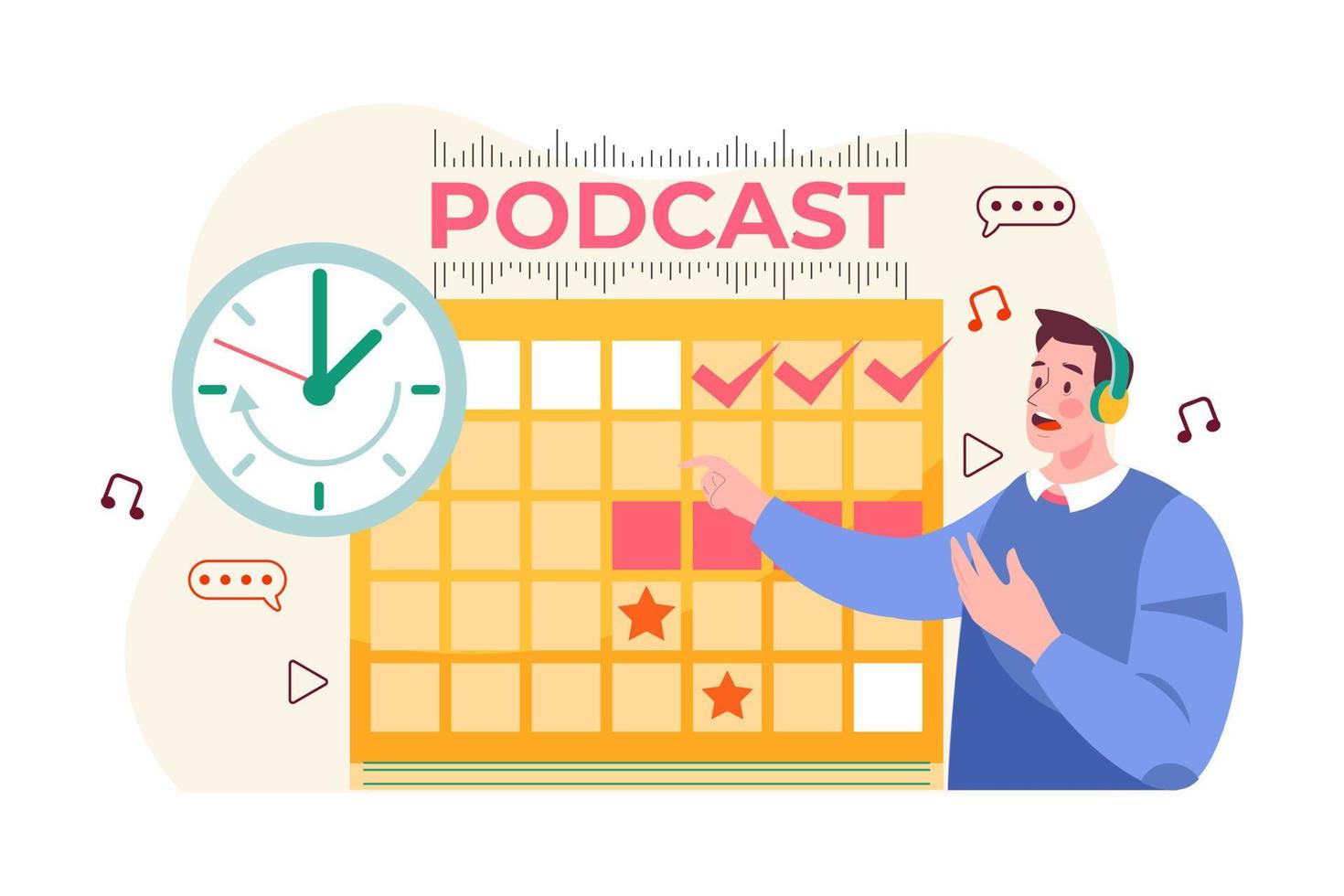 Man scheduling a podcast release date vector