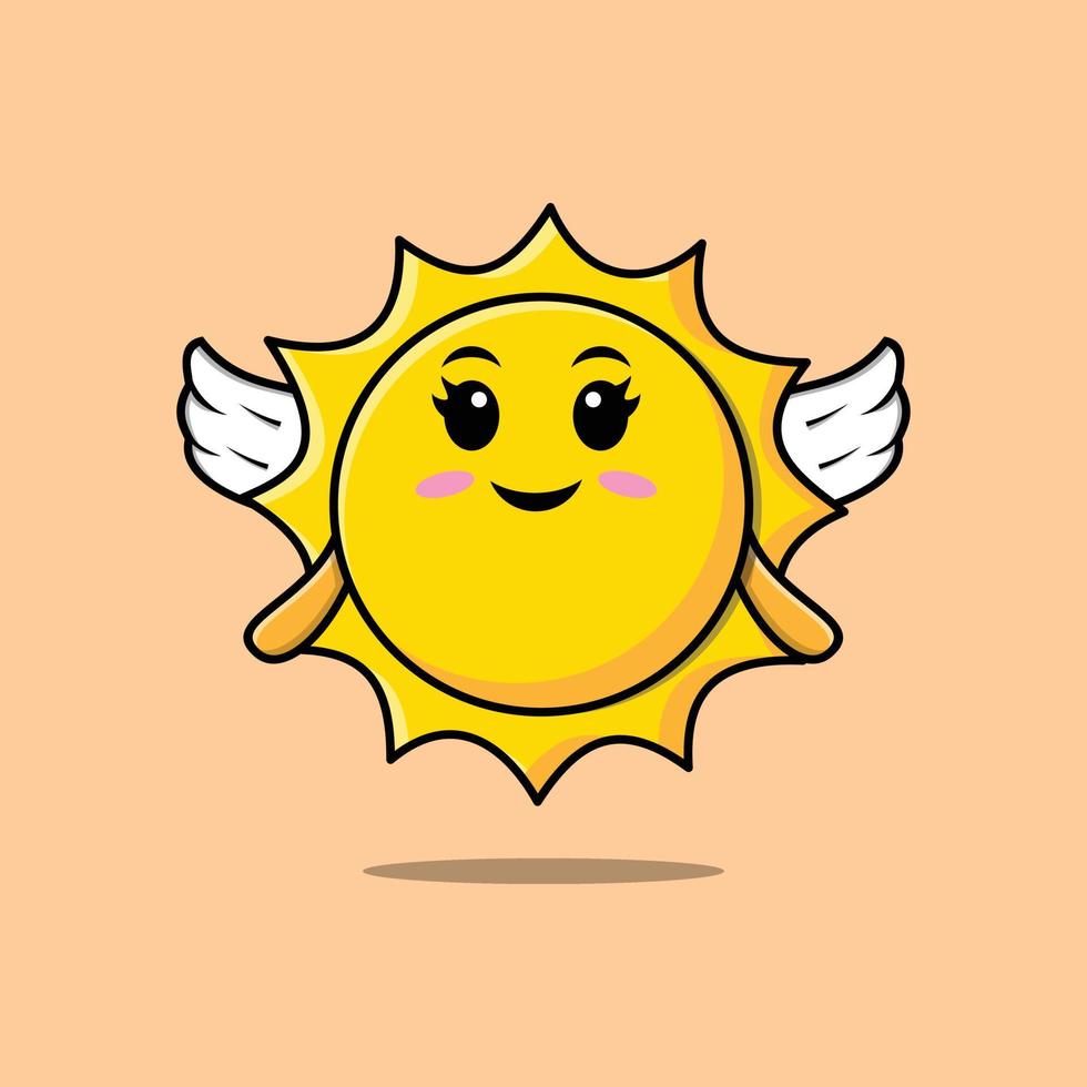 personaje de sol de dibujos animados lindo con alas vector