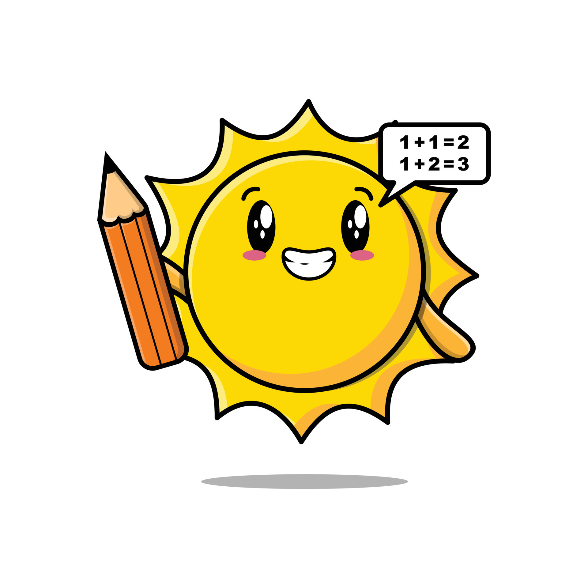 Sun cute cartoon clever student with pencil 8128998 Vector Art at Vecteezy