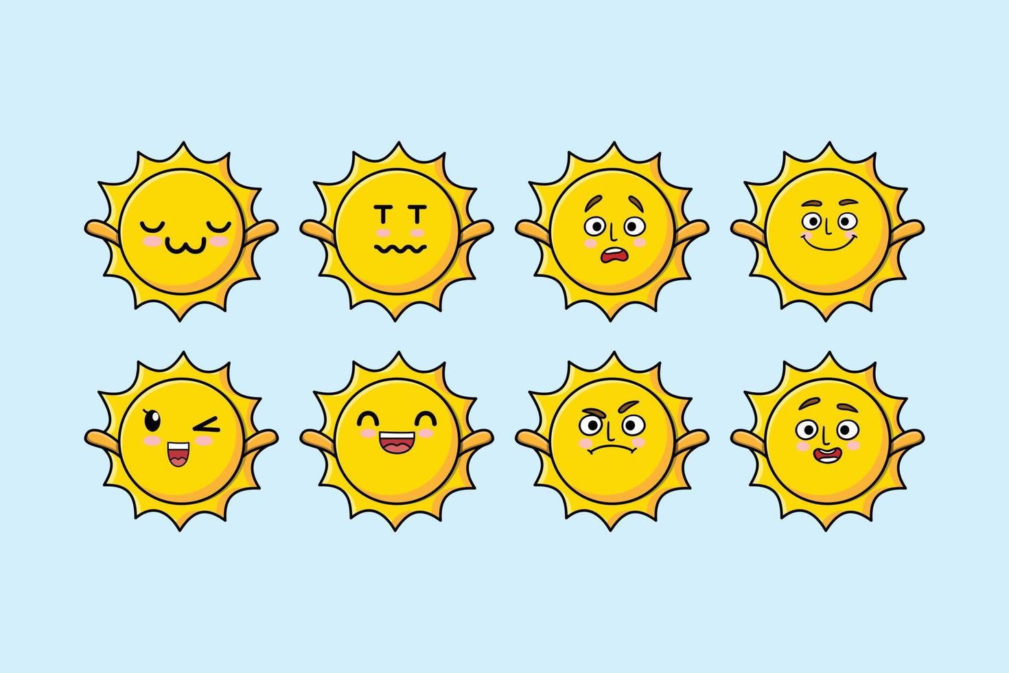 Set kawaii sun cartoon with different expressions vector