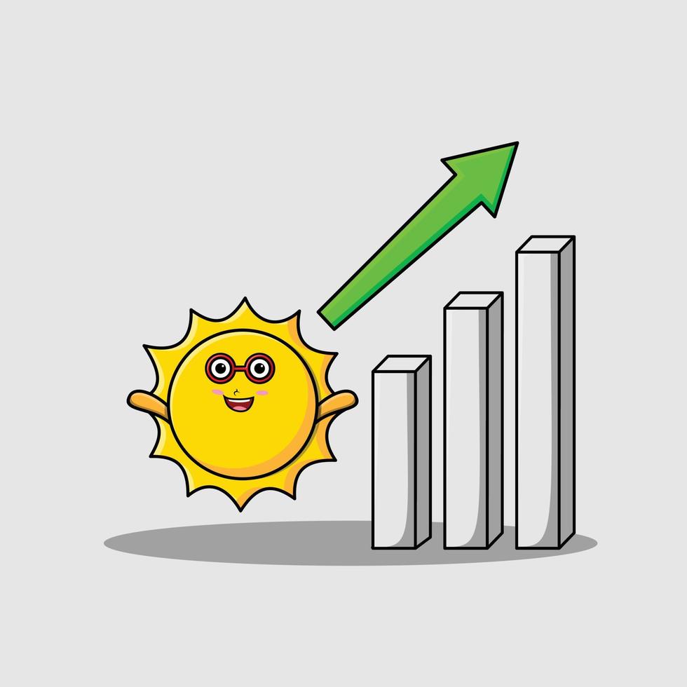 Cute cartoon sun character with happy expression in modern style design vector