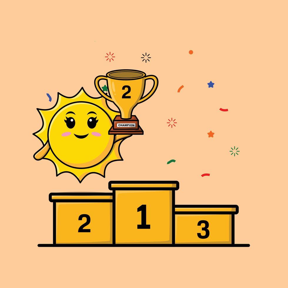 Cute cartoon sun as the winner with happy expression in 3d modern style design vector