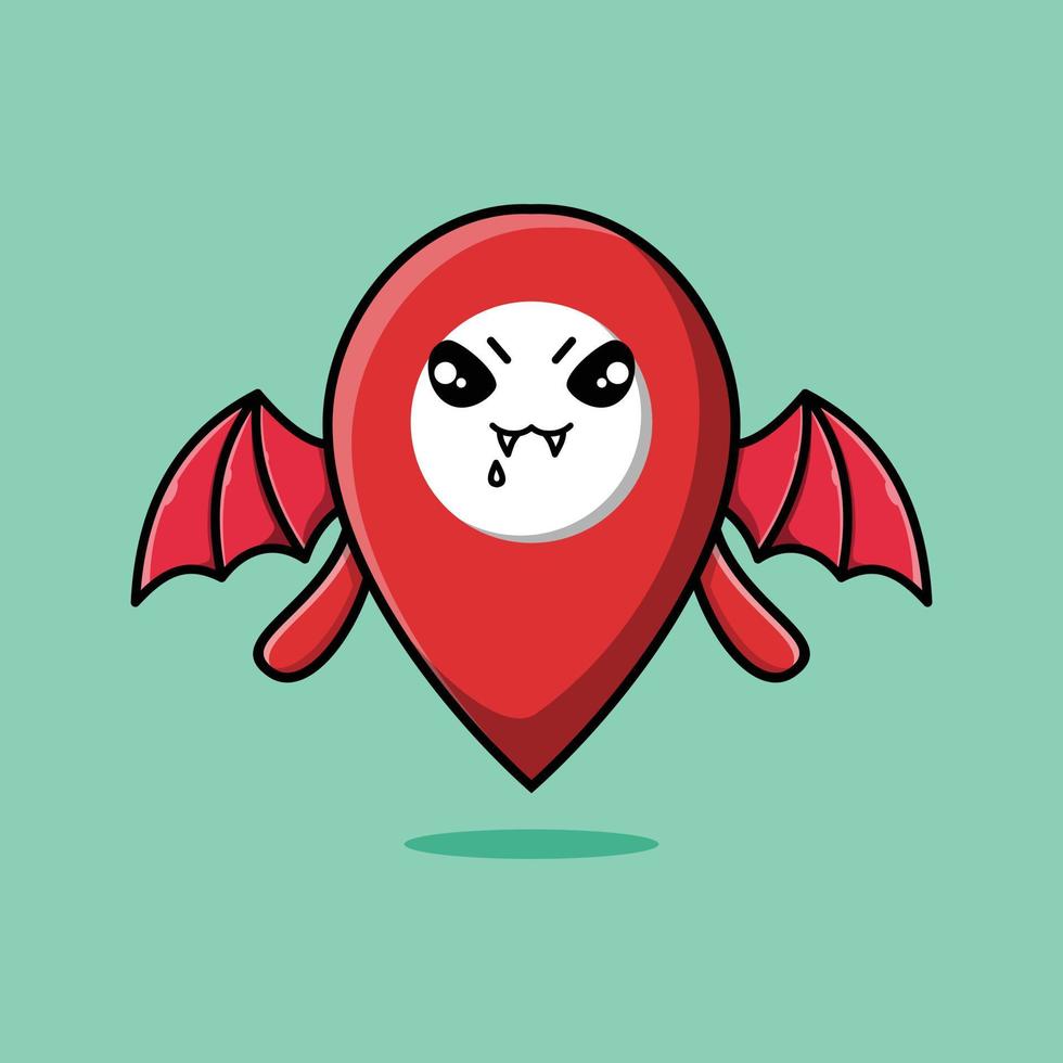 Cute cartoon Pin location as dracula with wings vector