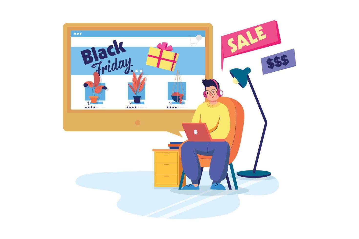 Man buying goods via the internet app vector